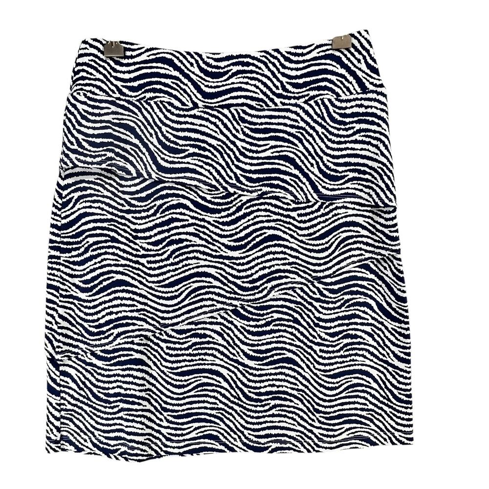 J McLaughlin Skirt Women XS Navy White Zebra Print Catalina Cloth Stretch Travel